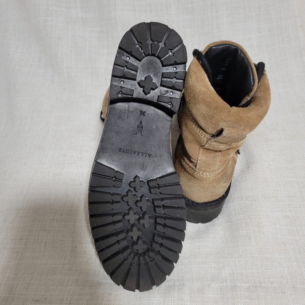 All Saints Paulina Suede Buckle Moto Combat Boots - Picture 6 of 7